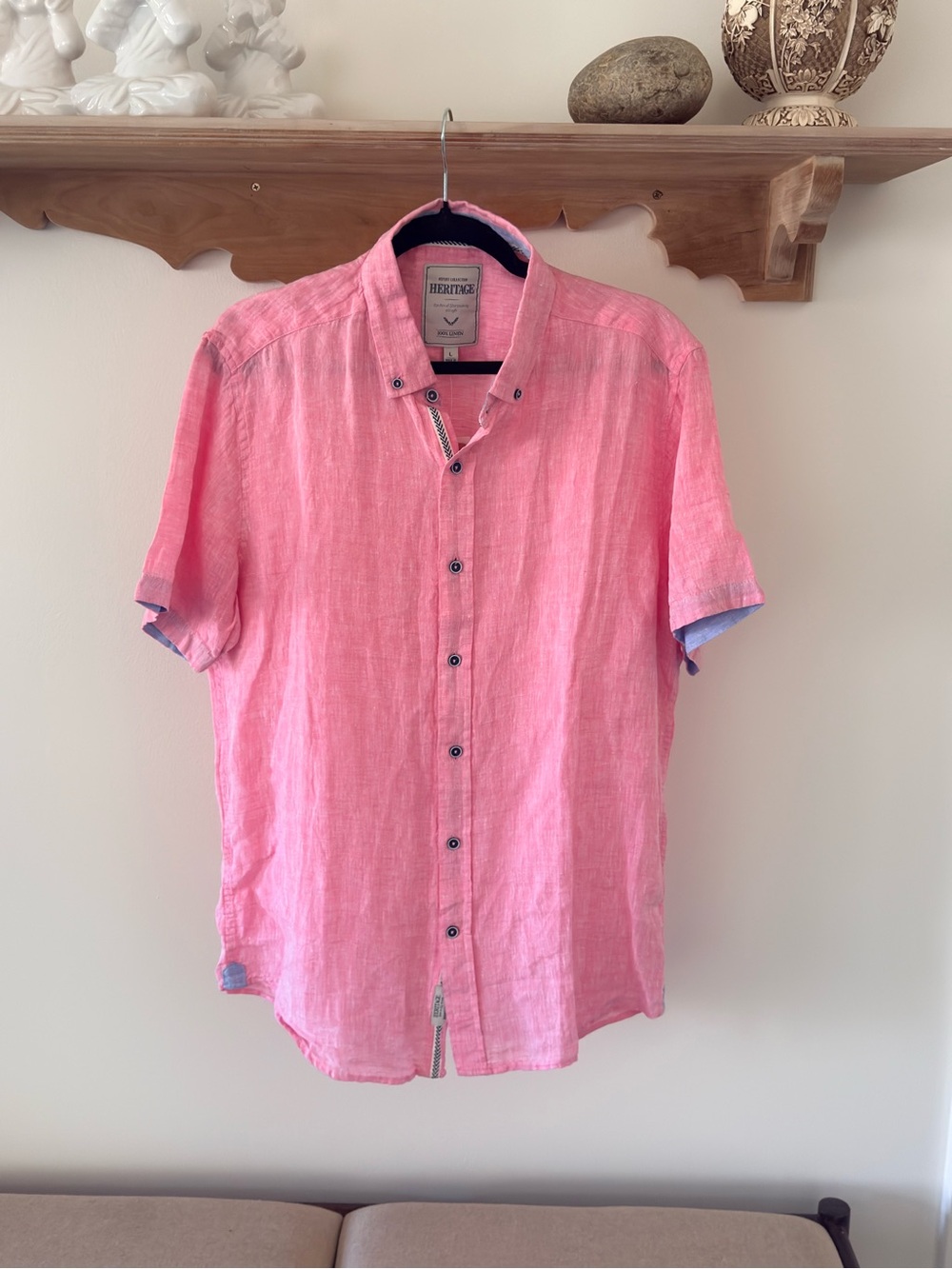 Heritage 100% Linen Men’s Pink Short-Sleeve Button-Down Shirt